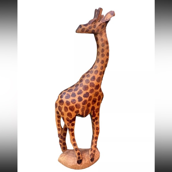 Vintage Hand Wooden Carved Giraffe 12" tall Figurine Statue African Safari Kenya - Picture 2 of 9